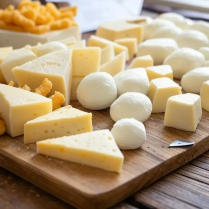 Selectie van ambachtelijke kazen op een houten plank