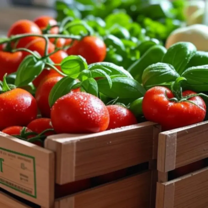 Verse lokale groente zoals tomaten, paprika's en basilicum