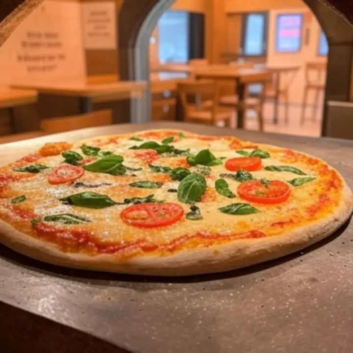 Verse pizza met kleurrijke toppings als promotie bij PizzaNeroza.